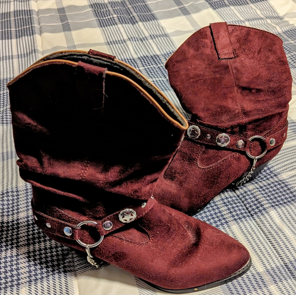 Suede Burgundy Calf High Boots